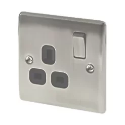 British General Nexus Metal 13A 1-Gang DP Switched Plug Socket Brushed Iridium with Black Inserts