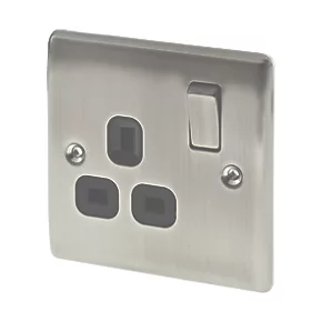 British General Nexus Metal 13A 1-Gang DP Switched Plug Socket Brushed Iridium with Black Inserts 1 British General Nexus Metal 13A 1-Gang DP Switched Plug Socket Brushed Iridium with Black Inserts