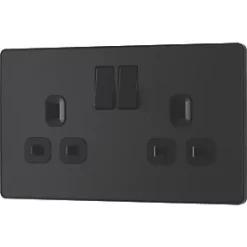 British General Evolve 13A 2-Gang SP Switched Socket Matt Black with Black Inserts -British General Switches & Sockets Store 275RF A3