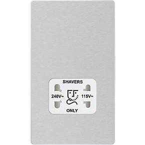 British General Evolve 2-Gang Dual Voltage Shaver Socket 115/240V Brushed Steel with White Inserts 3 British General Evolve 2-Gang Dual Voltage Shaver Socket 115/240V Brushed Steel with White Inserts - Image 3