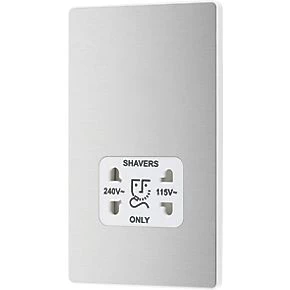 British General Evolve 2-Gang Dual Voltage Shaver Socket 115/240V Brushed Steel with White Inserts 4 British General Evolve 2-Gang Dual Voltage Shaver Socket 115/240V Brushed Steel with White Inserts - Image 4