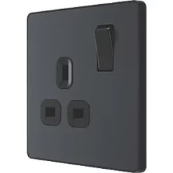 British General Evolve 13A 1-Gang SP Switched Socket Grey with Black Inserts