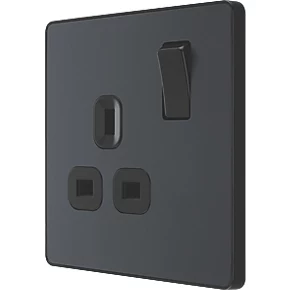 British General Evolve 13A 1-Gang SP Switched Socket Grey with Black Inserts 1 British General Evolve 13A 1-Gang SP Switched Socket Grey with Black Inserts