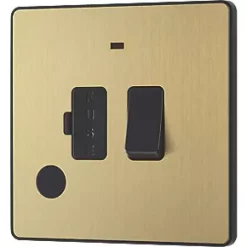 British General Evolve 13A Switched Fused Spur with LED Satin Brass with Black Inserts -British General Switches & Sockets Store 286PX A3