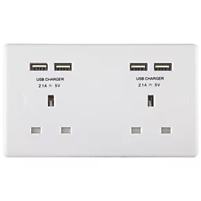 British General 800 Series 13A 2-Gang SP Unswitched Socket + 4.2A 4-Outlet Type A USB Charger White 2 British General 800 Series 13A 2-Gang SP Unswitched Socket + 4.2A 4-Outlet Type A USB Charger White - Image 2