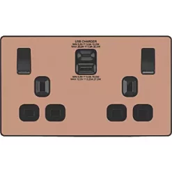 British General Evolve 13A 2-Gang SP Switched Socket + 3A 2-Outlet Type A & C USB Charger Copper with Black Inserts -British General Switches & Sockets Store 292RF A2