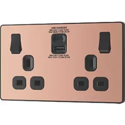 British General Evolve 13A 2-Gang SP Switched Socket + 3A 2-Outlet Type A & C USB Charger Copper with Black Inserts -British General Switches & Sockets Store 292RF A3