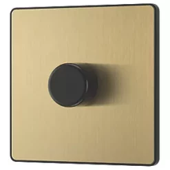 British General Evolve 1-Gang 2-Way LED Trailing Edge Single Push Dimmer Switch with Rotary Control Satin Brass with Black Inserts