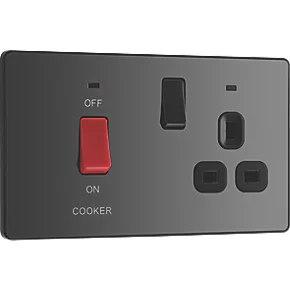 British General Evolve 45A 2-Gang 2-Pole Cooker Switch & 13A DP Switched Socket Black with LED with Black Inserts 2 British General Evolve 45A 2-Gang 2-Pole Cooker Switch & 13A DP Switched Socket Black with LED with Black Inserts - Image 2