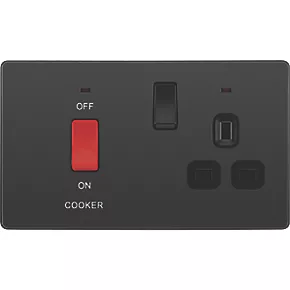 British General Evolve 45A 2-Gang 2-Pole Cooker Switch & 13A DP Switched Socket Black with LED with Black Inserts 3 British General Evolve 45A 2-Gang 2-Pole Cooker Switch & 13A DP Switched Socket Black with LED with Black Inserts - Image 3