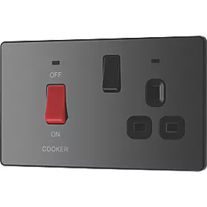 British General Evolve 45A 2-Gang 2-Pole Cooker Switch & 13A DP Switched Socket Black with LED with Black Inserts 4 British General Evolve 45A 2-Gang 2-Pole Cooker Switch & 13A DP Switched Socket Black with LED with Black Inserts - Image 4