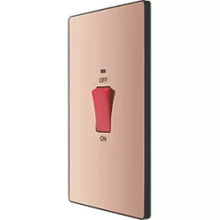 British General Evolve 45A 1-Gang 2-Pole Cooker Switch Copper with LED with Black Inserts