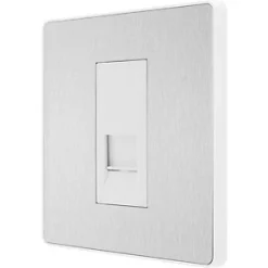 British General Evolve Slave Telephone Socket Brushed Steel with White Inserts