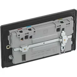 British General Evolve 13A 2-Gang SP Switched Socket + 3A 2-Outlet Type A & C USB Charger Satin Brass with Black Inserts -British General Switches & Sockets Store 340RF A4