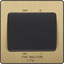 British General Evolve 10A 1-Gang 3-Pole Fan Isolator Switch Satin Brass with Black Inserts -British General Switches & Sockets Store 353PX A2