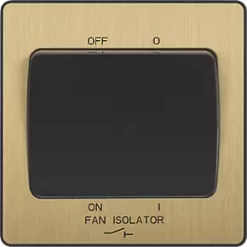 British General Evolve 10A 1-Gang 3-Pole Fan Isolator Switch Satin Brass with Black Inserts -British General Switches & Sockets Store 353PX A3