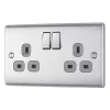 British General Nexus Metal 13A 2-Gang SP Switched Plug Socket Brushed Steel with Graphite Inserts