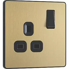 British General Evolve 13A 1-Gang SP Switched Socket Satin Brass with Black Inserts 2 British General Evolve 13A 1-Gang SP Switched Socket Satin Brass with Black Inserts - Image 2