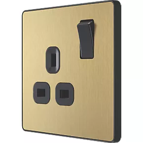 British General Evolve 13A 1-Gang SP Switched Socket Satin Brass with Black Inserts 1 British General Evolve 13A 1-Gang SP Switched Socket Satin Brass with Black Inserts