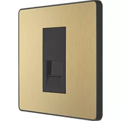 British General Evolve Master Telephone Socket Satin Brass with Black Inserts