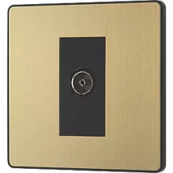 British General Evolve Coaxial TV / FM Socket Satin Brass with Black Inserts -British General Switches & Sockets Store 405RF A3
