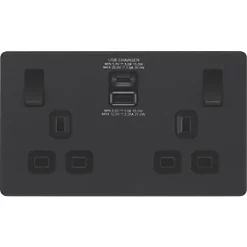 British General Evolve 13A 2-Gang SP Switched Socket + 3A 2-Outlet Type A & C USB Charger Matt Black with Black Inserts -British General Switches & Sockets Store 417RF A2