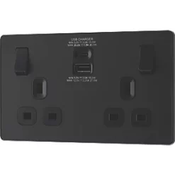 British General Evolve 13A 2-Gang SP Switched Socket + 3A 2-Outlet Type A & C USB Charger Matt Black with Black Inserts -British General Switches & Sockets Store 417RF A3