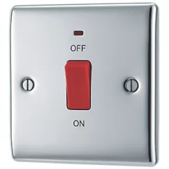 British General Nexus Metal 45A 1-Gang DP Cooker Switch Polished Chrome with LED