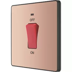 British General Evolve 45A 1-Gang 2-Pole Cooker Switch Copper with LED with Black Inserts