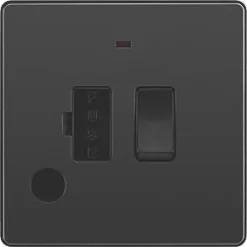 British General Evolve 13A Switched Fused Spur with LED Black with Black Inserts -British General Switches & Sockets Store 446PX A2