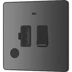 British General Evolve 13A Switched Fused Spur with LED Black with Black Inserts -British General Switches & Sockets Store 446PX A3
