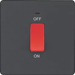 British General Evolve 45A 1-Gang 2-Pole Cooker Switch Grey with LED with Black Inserts -British General Switches & Sockets Store 458PY A2