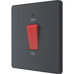 British General Evolve 45A 1-Gang 2-Pole Cooker Switch Grey with LED with Black Inserts