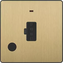 British General Evolve 13A Unswitched Fused Spur with LED Satin Brass with Black Inserts -British General Switches & Sockets Store 464PX A2