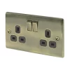 British General Nexus Metal 13A 2-Gang DP Switched Plug Socket Antique Brass with Black Inserts
