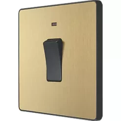 British General Evolve 20A 1-Gang DP Control Switch Satin Brass with LED with Black Inserts