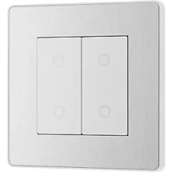 British General Evolve 2-Gang 2-Way LED Double Secondary Touch Trailing Edge Dimmer Switch Brushed Steel with White Inserts -British General Switches & Sockets Store 474PY A3