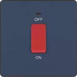 British General Evolve 45A 1-Gang 2-Pole Cooker Switch Blue with LED with Black Inserts -British General Switches & Sockets Store 487PY A2