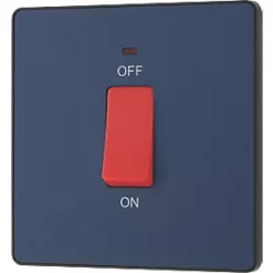 British General Evolve 45A 1-Gang 2-Pole Cooker Switch Blue with LED with Black Inserts -British General Switches & Sockets Store 487PY A3