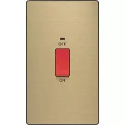 British General Evolve 45A 1-Gang 2-Pole Cooker Switch Satin Brass with LED with Black Inserts -British General Switches & Sockets Store 489PY A3