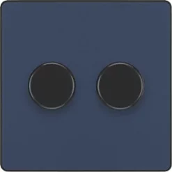 British General Evolve 2-Gang 2-Way LED Trailing Edge Double Push Dimmer with Rotary Control Blue with Black Inserts -British General Switches & Sockets Store 491PY A2
