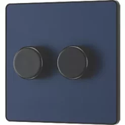 British General Evolve 2-Gang 2-Way LED Trailing Edge Double Push Dimmer with Rotary Control Blue with Black Inserts -British General Switches & Sockets Store 491PY A3