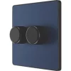 British General Evolve 2-Gang 2-Way LED Trailing Edge Double Push Dimmer with Rotary Control Blue with Black Inserts