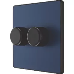 British General Evolve 2-Gang 2-Way LED Trailing Edge Double Push Dimmer with Rotary Control Blue with Black Inserts