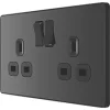 British General Evolve 13A 2-Gang SP Switched Socket Black with Black Inserts