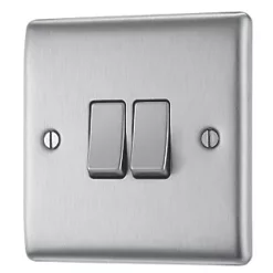 British General Nexus Metal 10AX 2-Gang 2-Way Light Switch Brushed Steel