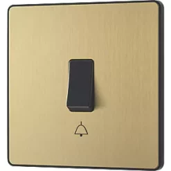 British General Evolve 10A 1-Gang 1-Way Bell Push Switch Satin Brass with Black Inserts -British General Switches & Sockets Store 508PY A3
