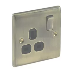 British General Nexus Metal 13A 1-Gang DP Switched Plug Socket Antique Brass with Black Inserts -British General Switches & Sockets Store 51551 A2