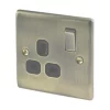 British General Nexus Metal 13A 1-Gang DP Switched Plug Socket Antique Brass with Black Inserts