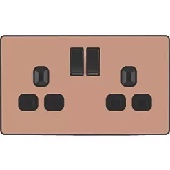 British General Evolve 13A 2-Gang SP Switched Socket Copper with Black Inserts -British General Switches & Sockets Store 515RF A2